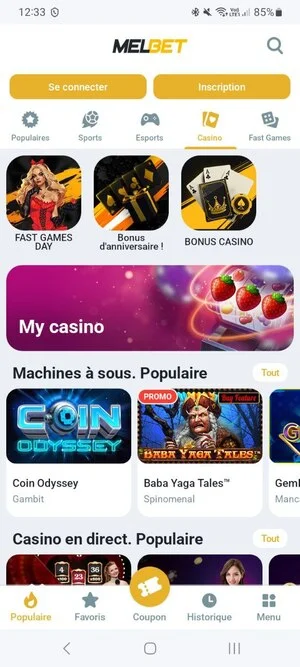 Gamme Melbet Casino pour les joueurs de Côte d'Ivoire